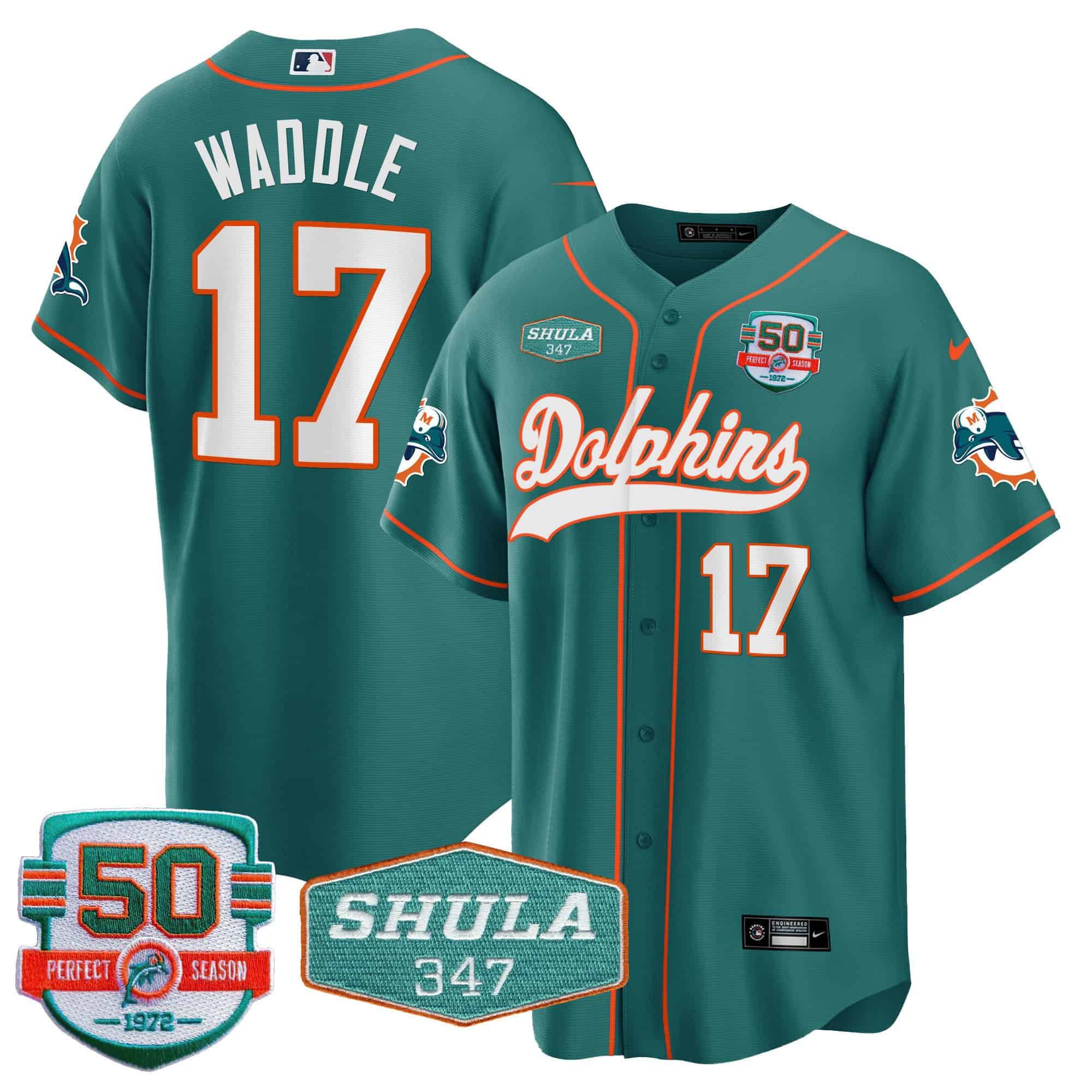 Men Miami Dolphins #17 Waddle Green 2024 Nike 50th Don Shula Memorial Patch Baseball NFL Jersey style 1->indianapolis colts->NFL Jersey